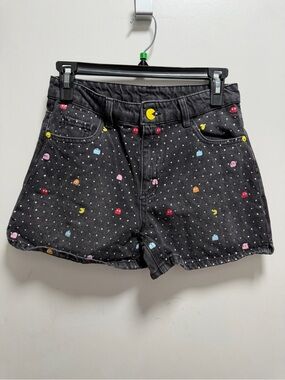 Justice Girl’s Pac-Man Denim Jean Shorts Sz 14 80s Embellished Bedazzled